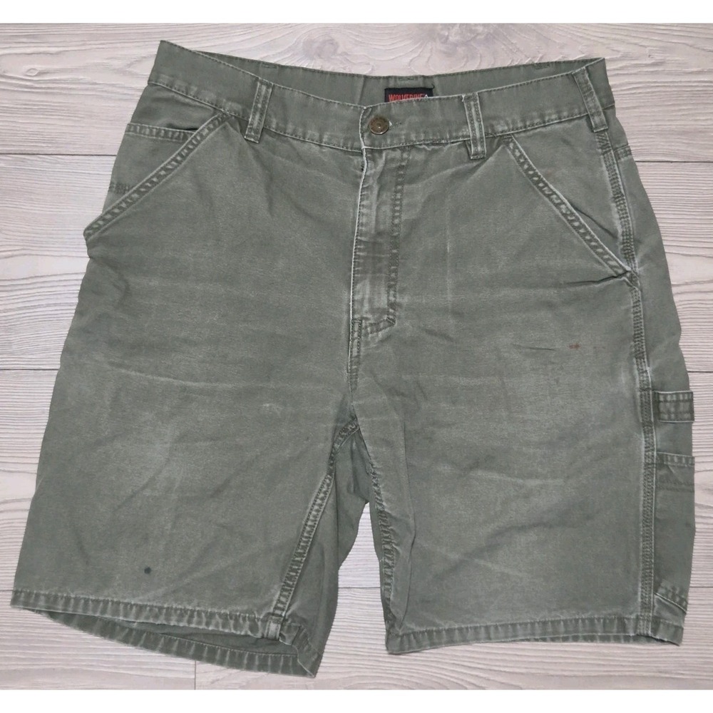 Wolverine 34 Men's Green Brown Flat Front Canvas Carpenter Workwear Shorts Vtg